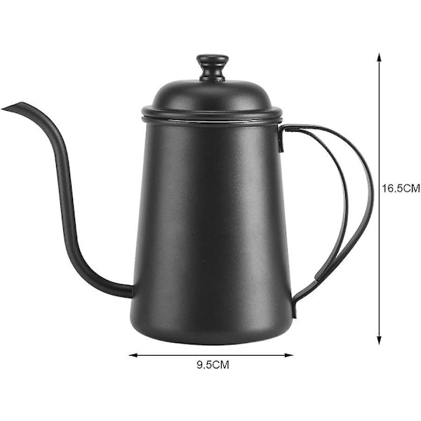 650ml Rustfri Stål Tekanne Rustfri Svanehals Kaffe Kanne Koker Te og Kaffe Sett for Hjem og Restaurant (Svart)