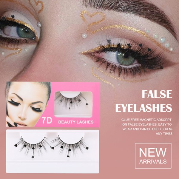 7D paljetter Lösögonfransar Persika Hjärta Glitter Ögonfransar Extension Curler Fransar Makeup Party Bröllop