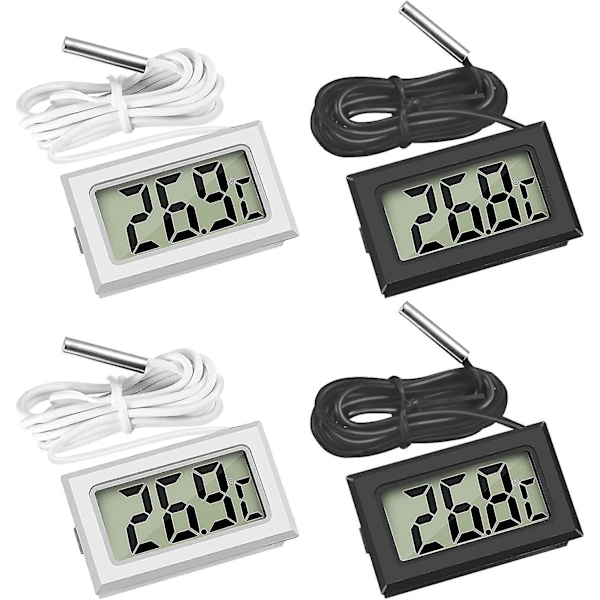 Mini Digitalt LCD Termometer Temperatur med Temperaturprobe Sensor Tester (2x Sort 2x Hvid)
