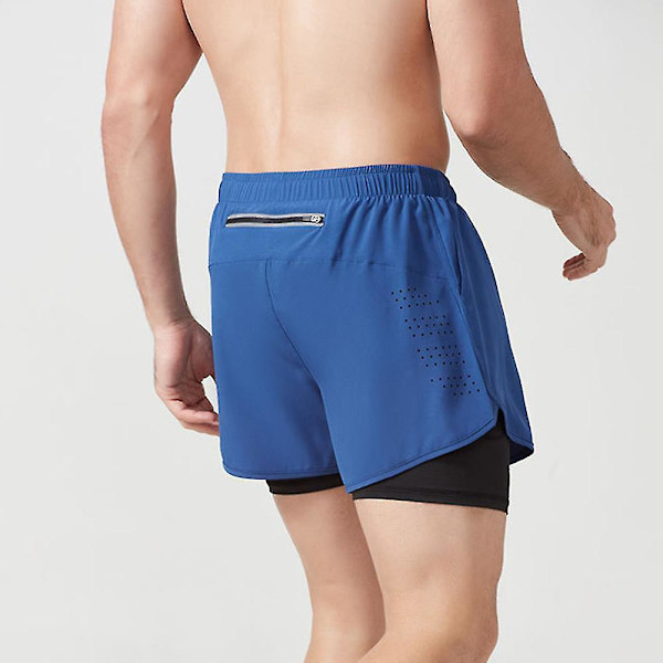 Herre Hurtigtørrende Dobbeltlags Sports Shorts for Falske 2-Delers Fitness 2XL Svart