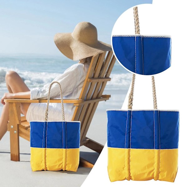 Gul og blå lerretveske Strandveske gul blå lerretveske