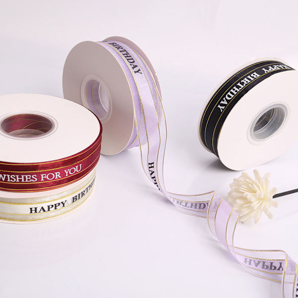 Presentband Brevdesign Levande färger bleknar Brett applikation Presentförpackningsband för födelsedag Presentförpackning Rosa Röd Gyllene brätte