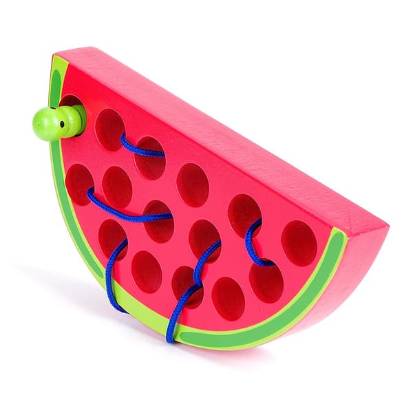 Tre-snøreleke, tre-frukt, orm spiser eple, jordbær, ananas, vannmelon, pedagogiske babyleker for barn