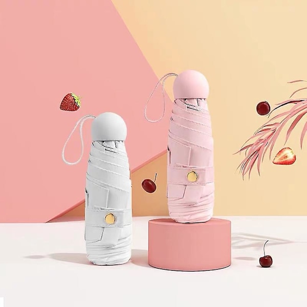Lätt Bärbar Mini Kompakt Reseparasoll - Vit, Rosa