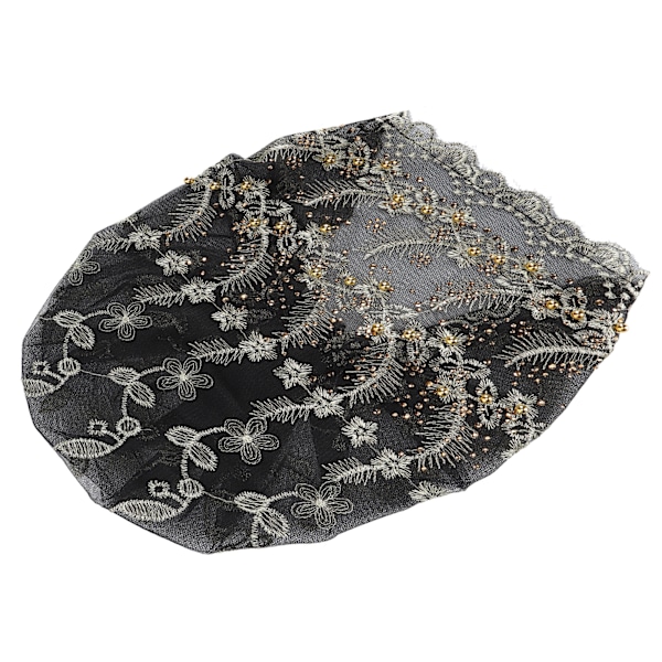 Turbanhuvudband, elegant, broderad fjäderstil, europeisk retrohatt för kvinnor, svart