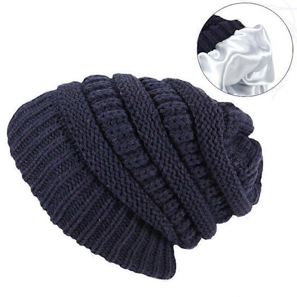 Vinterstrikkede huer til mænd og kvinder, dobbelt lag, vinterhatte, beanie, satin interiør, minimalistisk stil hvid