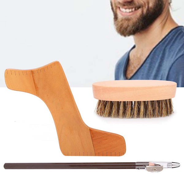 Menn Skjeggformingsverktøysett Bart Styling Mal Pen Grooming Brush