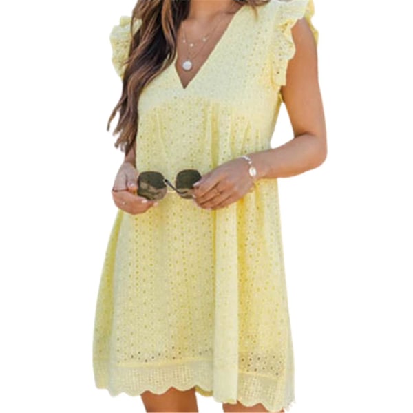 California Romper 2022 Sommer V-hals Ensfarget Bomulls Kjole XS Gul