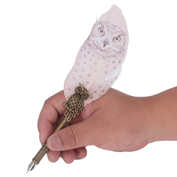 Sulkakynäsarja Ruostumaton Teräs Nib Retro Relief Pöllö Metallirunko Hieno Tekstuuri Quill Pen Lahjat Kit