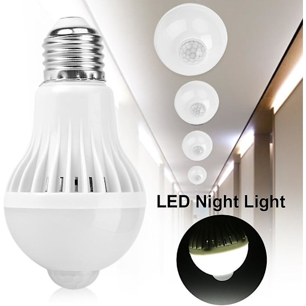 LED-pærer E27 PIR Infrarød Bevegelsessensor Varmhvit Auto på/av for Trapper Garasje Korridor 6500K (5W)