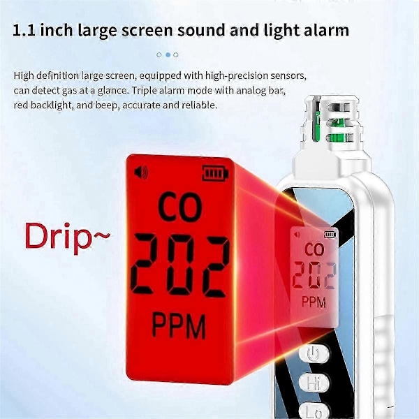 Bärbara kolmonoxiddetektorer kompatibla med resor, LCD-display handhållen CO-detektor med 2 AAA-batterier