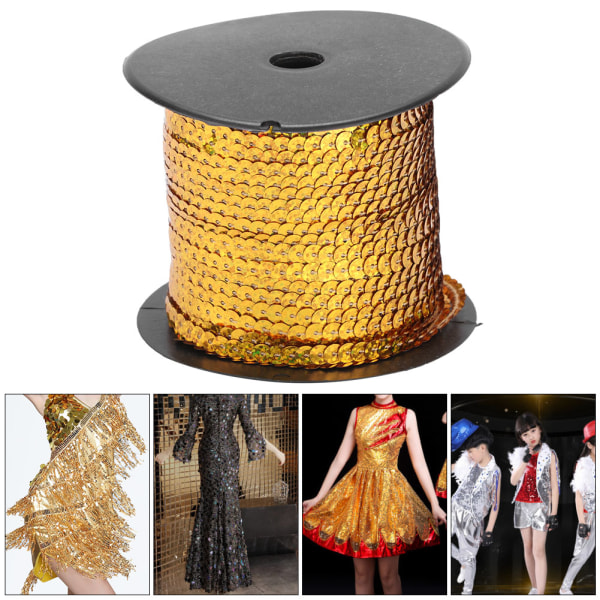 100 Yard Corde de Paillettes en Résine Plastique 6mm Accessoar Decoratif Laser Or(Laser Golden 100 Yard Roll)