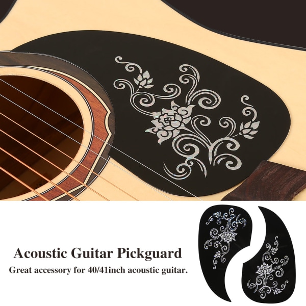 2 stk Kommaform Pickguard Pick Guard-klistremerke for akustisk gitar (Silver Vine)