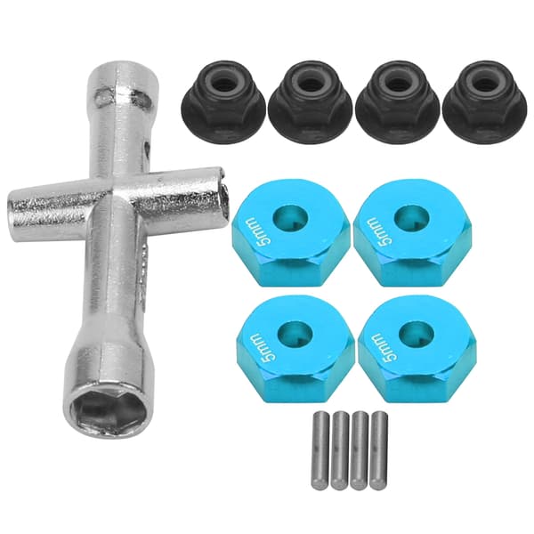 12mm Hjul 5mm Tjocklek Hex Adapter Kryssnyckel M4 Halkfri Mutter Set för 1/10 RC Bil (Blå)