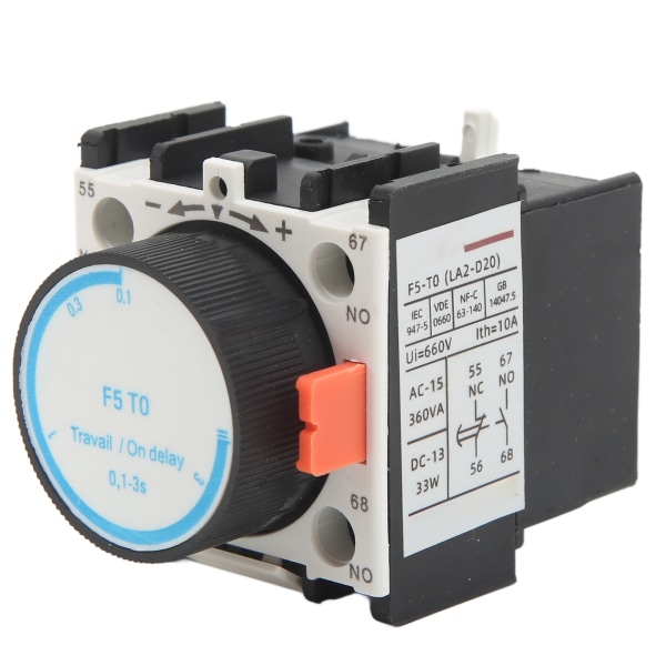 Luftfördröjningskontakt 1NO 1NC Tidsrelä Hjälpblock Vattentät Dammtät ABS 0,1s~3s