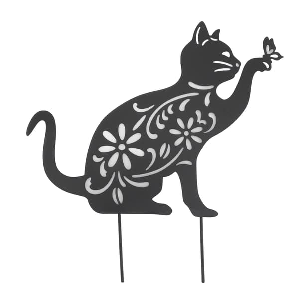 Sort Kat Statuette Sød Sort Kat Levende Udseende Hul Design Holdbart Metal Sort Kat Indretning til Hjem Have Baghave