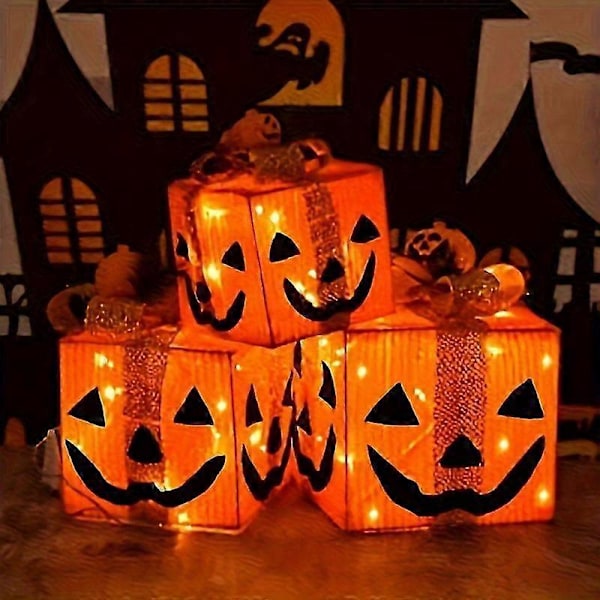 3-pack Halloween Pumpa Ljus-upp Presentförpackning Set - Batteridriven, Inomhus/utomhus Dekor För Högtidsfester Hem Trädgårdsdekorationer - CHN