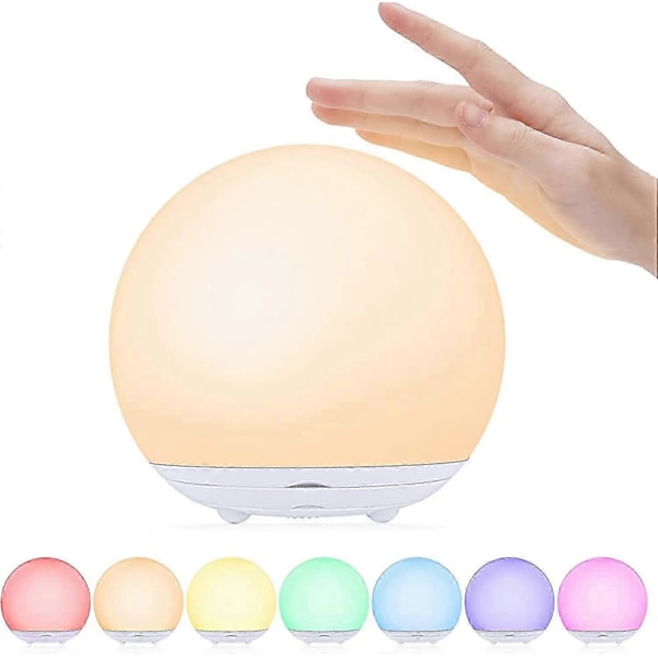 Børne Natlampe, USB Genopladelig Sengelampe, Baby Natlampe med Gradient Dæmpbar Varmt Lys og 7 Farvelys_SZXM