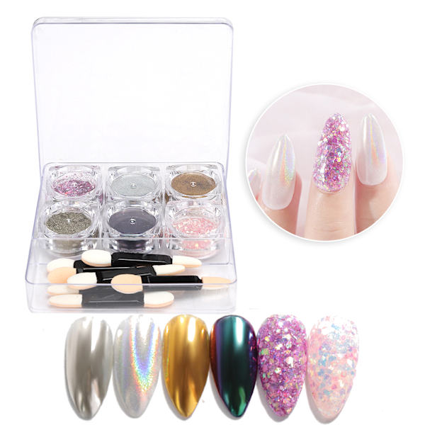 Exquisit nagelkonst glitterpulver, utsökt nagel-DIY-dekorationspaljetter, glänsande paljetter, manikyrverktyg FM01