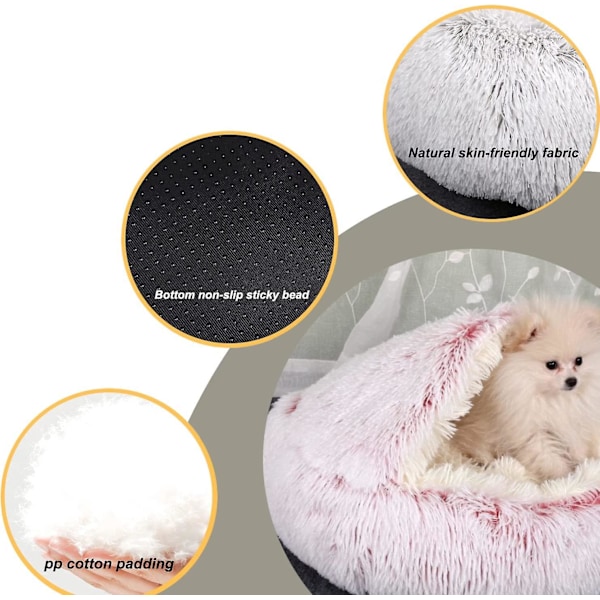 Katteseng med velurhette, hule katteseng, komfortabel innendørs seng for katt eller liten hund, stille katteseng, donut stille katteseng, egnet for små og mellomstore kjæledyr