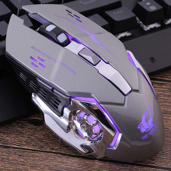 Genopladelig X8 trådløs spilmus Lydløs LED-baggrundsbelyst USB 1800DPI Optisk Ergonomisk Gaming-mus