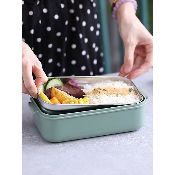 Stackbar Stapelbar Lufttät 304 Rostfritt Stål Plast Lunchbox Bento Matförvaringsbehållare Grön