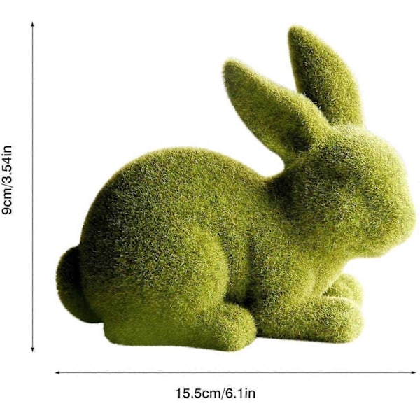 Påskharefigur i mossa, Grön Fuskmosshare, Imitationsmossa Kanin Prydnad, Fluffig Flockad Kanin, Trädgårdsdekorationer
