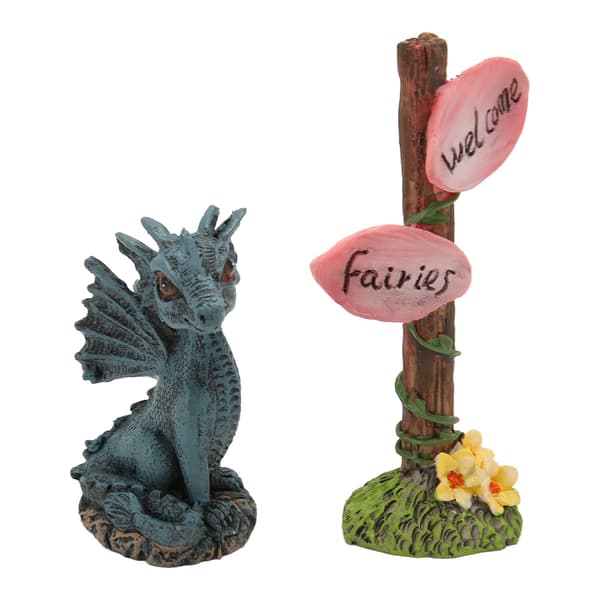 Miniature Dragevejviser Statue Sæt Syntetisk Harpiks Fe Statue Tilbehør til Haveplæne Balkon