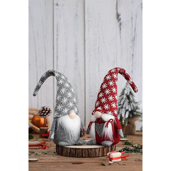 Snöflinga Jul Tomtar Set om 2, Jul Heminredning Svensk Plysch Tomte Fylld Bordsdocka Handgjord Tomtegåva Älv Figurin 35 cm