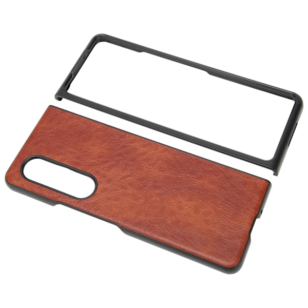 Business PU Läder Telefonfodral för Galaxy Z Fold 3 Reptålig Fällbar Skärm Telefonfodral Kaffe