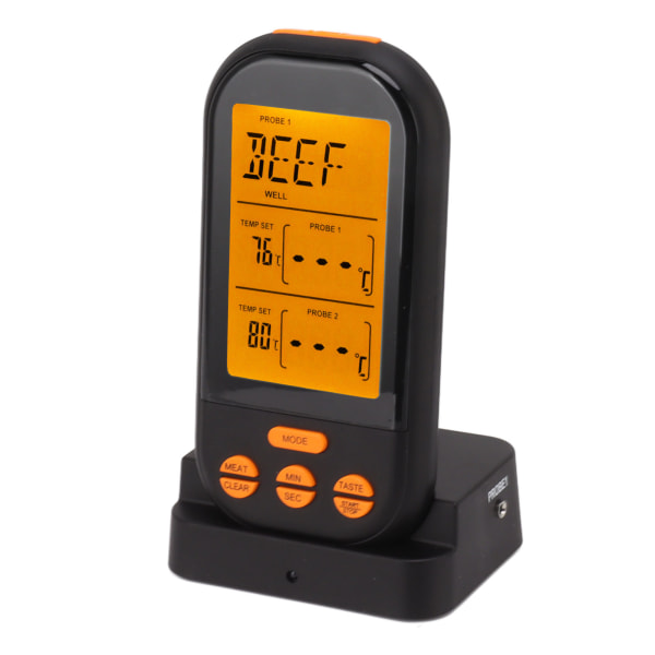 EN2010 1 Trådlös Dubbelprob Termometer Kök Kött Termometer Digital Grill Termometer Svart med Orange Bakgrundsbelysning