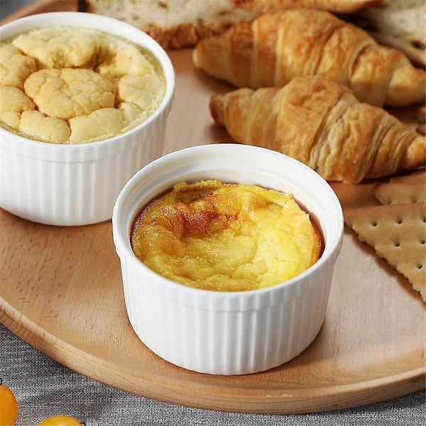 Ramekins med lokk 240 ml, Hvite porselens Creme Brulee Souffle Ramekins