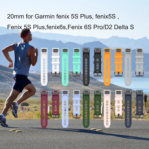Sport erstatningsklokkestropp for Garmin fenix 5S Plus, fenix5S, Fenix 5S Plus, fenix6s, Fenix 6S Pro D2 Delta S stropp klokkebånd
