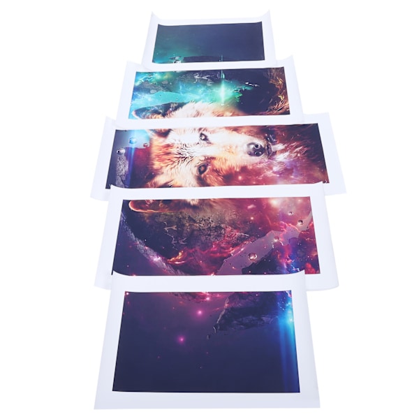5 stk. Dekorationsmalerier Brun Ulv Computer Inkjet Dyrebillede Uden Ramme