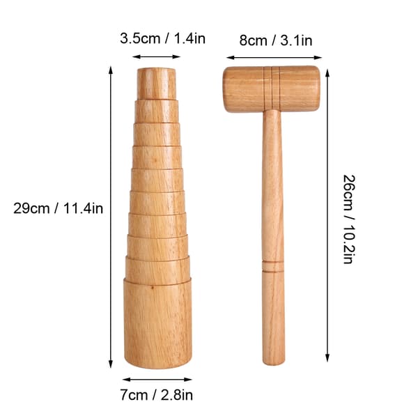 2st / set Trä Mandrel Sizer Smyckestillverkning Justera Armbandsstorlek Mätsticka Hammare Verktygssats