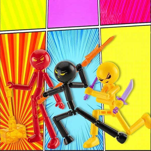 Posable Stickman Action Figure – Movable Joints & Handheld Weapons – for Desk Decoration & Stop Motion 3pcs