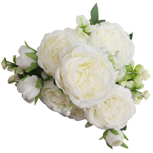 3 buketter 5 hoveder kunstige persiske roser bryllup håndbundet rose blomsterbuket stue hjem dekoration hvid
