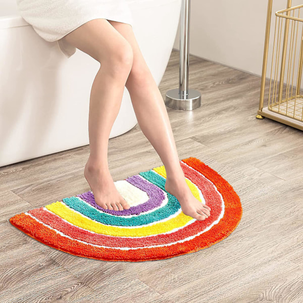 Halvrund Anti-Skrid Sikker Stribet Bademåtte - Absorberende Mikrofiber til Badekar, Brusebad, Badeværelse, Køkken - Vaskbar 50x80cm