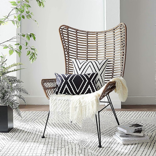 Sett med 2 hvite putetrekk 45 x 45 cm Boho Aztec Polyesterblanding Firkantede Dekorative Pynteputetrekk for Sofa Sjeselong Seng Dekor