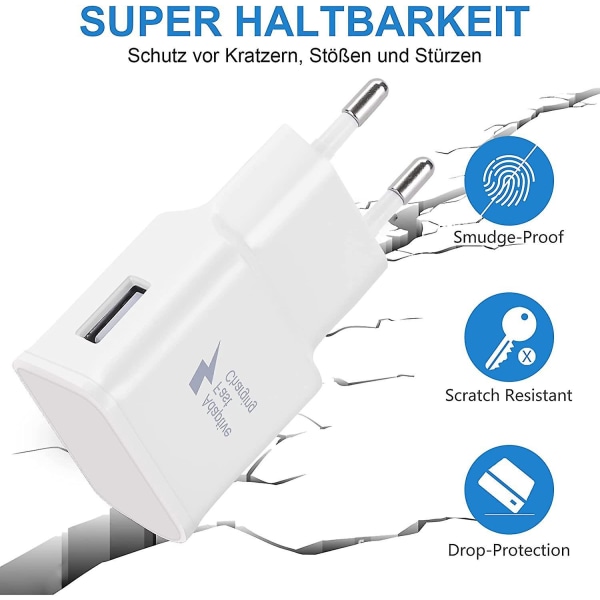 Dual Pack USB snabbladdningsadapter kompatibel med Samsung S22/S21/S20/S10/S10e/S6/S7/S8/S9/Edge/Plus/Active/A72/A53 5G, Note 5/8/9/10