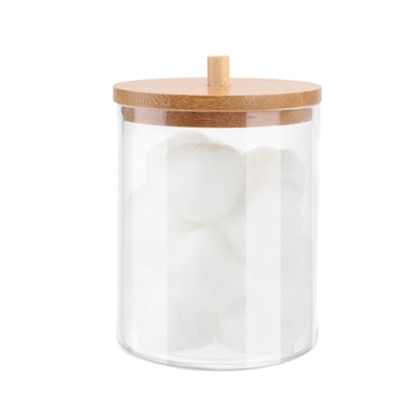 Bomullspinnebehållare, sminkborttagare, förvaringslåda, toalett, transparent förvaringstank, rund 9,7 * 9,5 cm