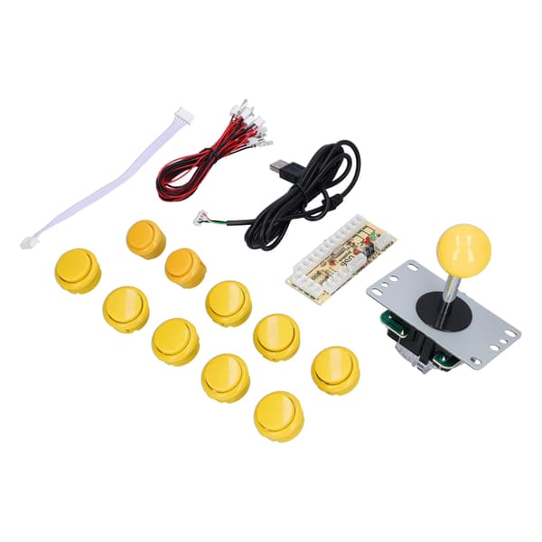 QM070901 Arkadspel Joystick Kit Noll Fördröjning Arkadspel DIY Kit Delar med Encoder Board 10 Knappar Joystick för MAMEYellow