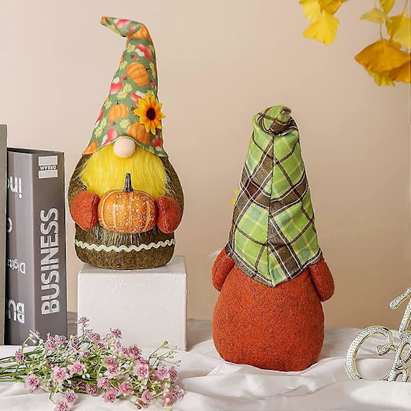 4 stk. Høstfestival Solsikke Plysj Gnome med Gresskar, Høst Thanksgiving Håndlagde Svenske Nisser Plysj Dekor Thanksgiving Bordpynt