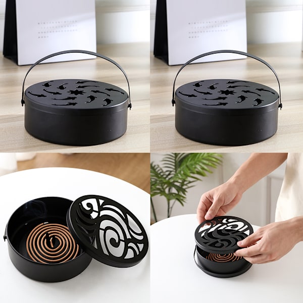 Järnmyggspiralhållare ihålig myggspiralbox rund rökelse med handtag