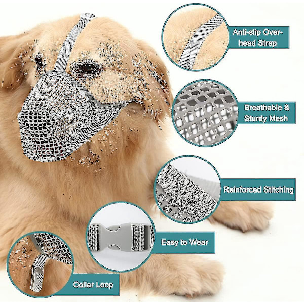 Justerbar myk netting hundemusling for små, mellomstore og store hunder - Grå XS