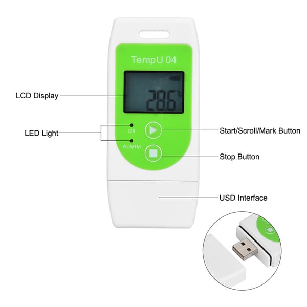 TempU04 PDF USB Temperatur Datalogger Gjenbrukbar Temperaturmåler