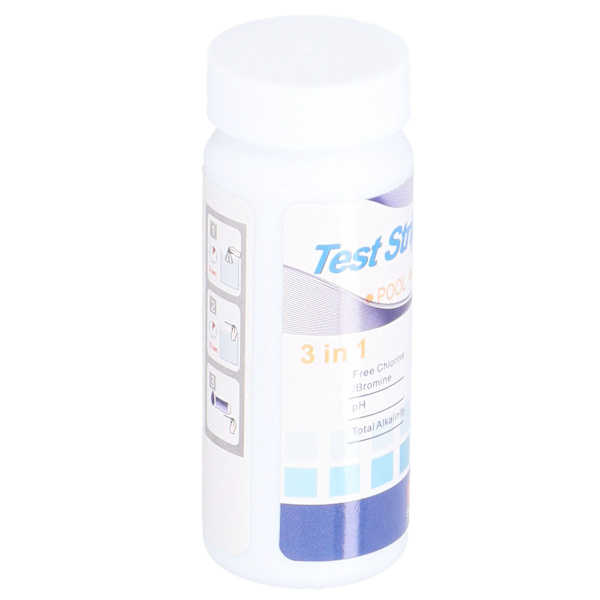 50 stycken 3-i-1 teststickor för spa- och poolvatten, fritt klor/brom, pH, alkalinitet testpapper