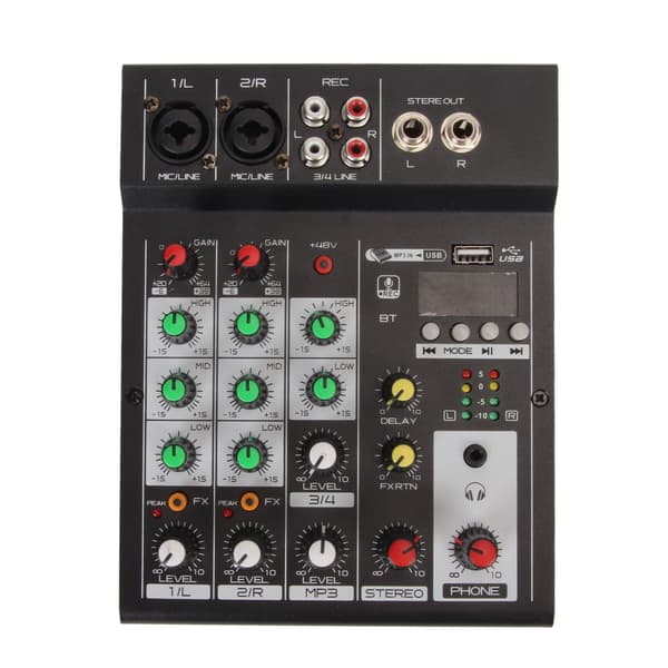 Bluetooth Mixer 4 Kanal Understøtter U Disk Mini Mixer Board til Live Streaming Karaoke Optagelse 100‑240V EU Stik