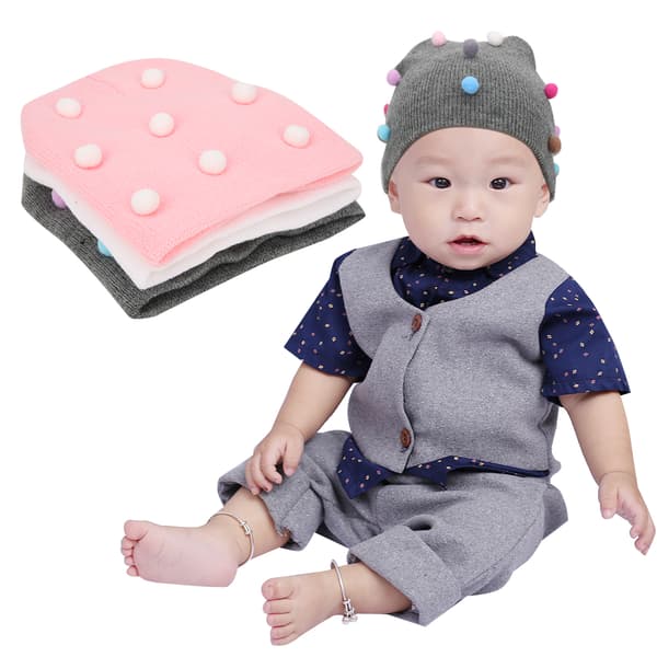 3 stk. Strikket Hue Vinter Efterår Elastisk Sød Hue Hat til Børn Kid Spædbarn BabyPink + Grå + Hvid Strikket Hue