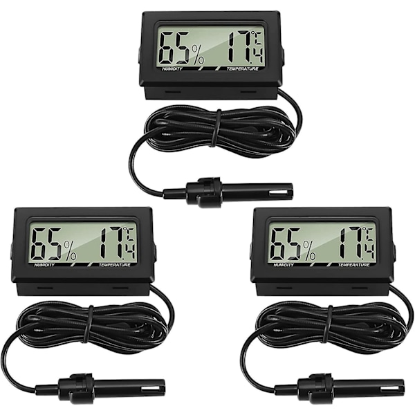 3 Delar Digital Termometer Hygrometer Med Externa Prober Temperaturmätare Fuktighetsmätare För Vardagsrum Kontor Reptil Inkubator Fjäderfä Reptil